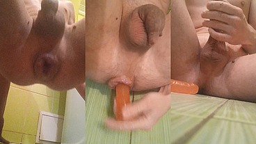 natural lubricant is leaking out of my stretching hemorrhoid anal after fisting with a giant bottle