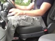 Muscular trucker jerks off and cums while driving