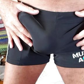 Muscle Alive tight gym short bulge and boner jerk