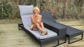 Winter smoking outside in gold skirt