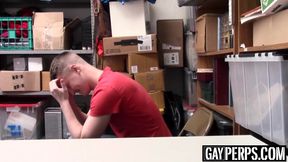 Bearded security officer pounding young thiefs tight ass