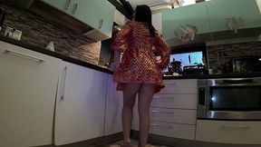 🍳 red & gold dress kitchen play – spanking, blowjob, doggy & intense orgasm 298