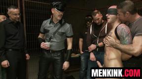 ”Horny strangers want a piece of Drake Jaden in a wild BDSM gangbang”