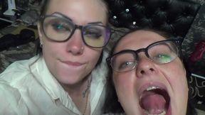 Two business women taunt you with their mouths &amp; tongues before eating you whole!