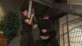 Officer Maguire Taken Down And Relentlessly Edged By Two Pervs