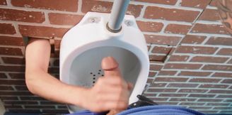 Steamy bloke devours cock at the toilet in random gay fantasy