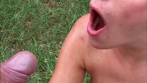Cock sucking babe gets pissed in her mouth