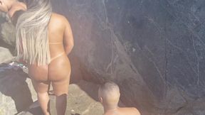 Shemale fucking 2 boys on the beach