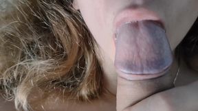 Close-up: Blonde Foreskin Blowjob and Cum Twice