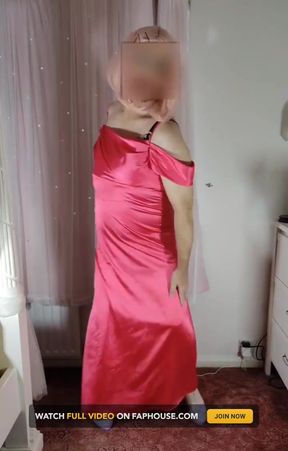 Sissy crossdresser in full length satin