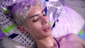 Jerking my big latino cock inside a condom, filling it with cum and then eating the cum from the condom