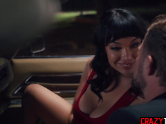 Surprising threesome sex for Little Puck with boyfriend and guy from bushes