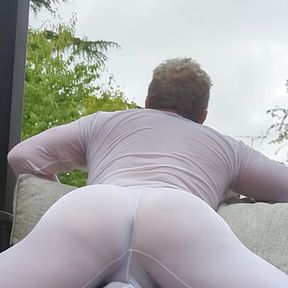 Wet tights in the back garden