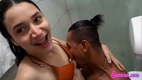 Gabbie Luna - My husband arrived late, I took a black man to fuck me in the inn'_s bathroom!