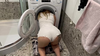 My sexy stepsister is stuck in the washing machine in her underwear and is asking for help