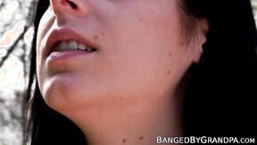 Brunette with tiny tits banged hard by lucky senior