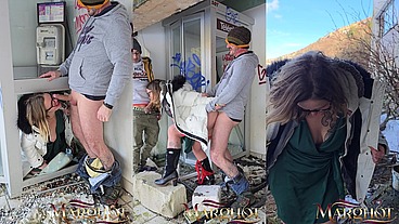Je Suce un Mec dans une Vieille Cabine Téléphonique, Mon Mec Filme et Participe On Me Baise la Chatte à Tour de Rôle
