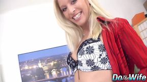 Blonde Wife Uma Thompson Touched by Her Cuckold Beside the House