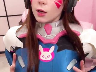 Incredible Breasty Hotty in Cosplay D.Va from Overwatch and Deepthroat Weenie untill Cum on Face