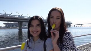 Dark Haired teenie lured in FFM with classy MILF and her hubby