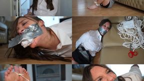 Secretary Claire toe hogtied and tightly tape gagged (mp4)