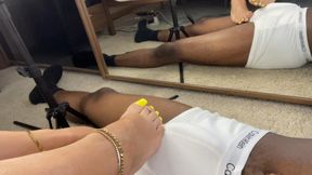 Bright yellow toes playing on his BBC