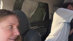 We picked up a cute twink and fucked him in the car with my busty girlfriend