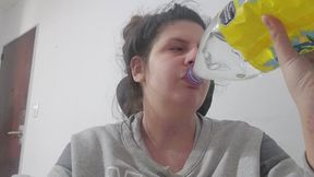 Drinking Water with Loud Gulping Sounds, Mouth Open and Throat Close-Up Focus Fetish