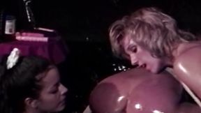 Blonde dyke takes two toys in her tight snatch and ass