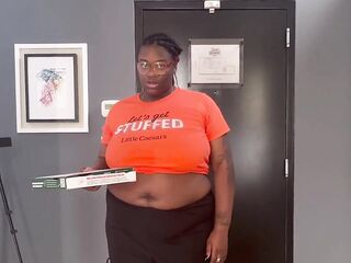 Black big beautiful woman Delivers Pizza And Gets A Tip