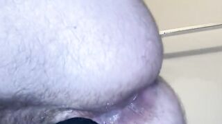 HUGE Vibrator into my Bushy Shemale Snatch