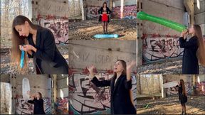 Pop 2 long balloons and 1 condom (custom video)