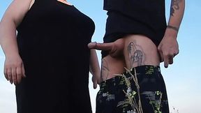Mom sucks cock deep and jacks me off while I pee