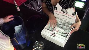 Blonde stripper gets pounded by a randy patron in a smoky gentlemen's club