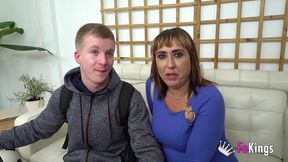 super-busty milf makes her first porno with son s friend!