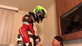 Humiliation at the hotel with fetish outfits biker