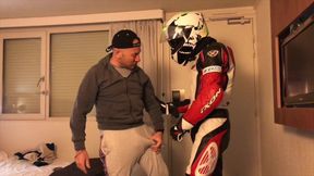 Humiliation at the hotel with fetish outfits biker