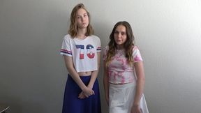 Two cute girls play a steamy strip football game