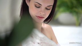 Slim pale babe Audrey Grace makes love after bathing