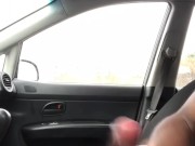 Stroking my black cock in the car - public