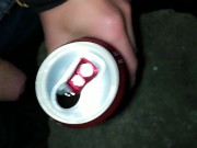 Sweetening friend´s energy drink with cum - Outdoor cumshot into can