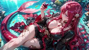 Forbidden Feast in the Underwater Palace, Black and Red Kimono Slightly Wet.