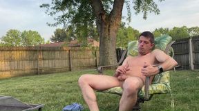 Backyard Cumshot - Jeffrey Jaxxon Jerking by the Firepit, Neighbors Outside