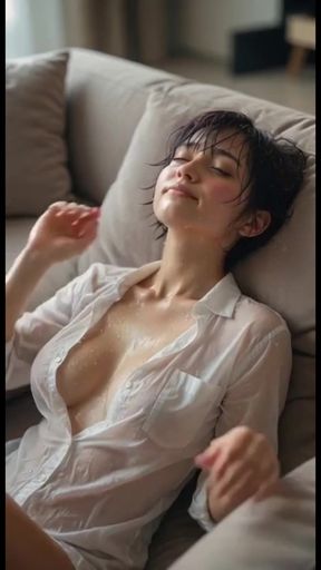 Girlfriend with short hair gives a facial