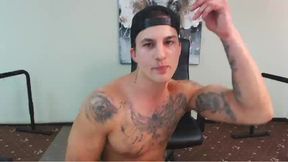 Hot, Tattoo, Muscle Stud Strokes Cock N Smokes Cigarette