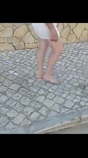 Moranguinho walking barefoot on street - part 1