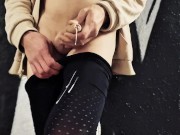 Crossdresser in Public Place Jerking off Cock
