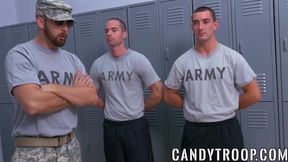 Horny military studs suck off sergeant before anal threesome