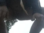 Risky piss fun outdoors