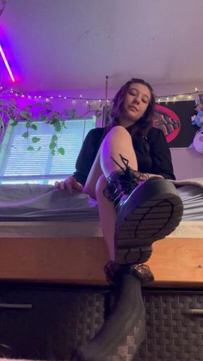 Taking my boots off.